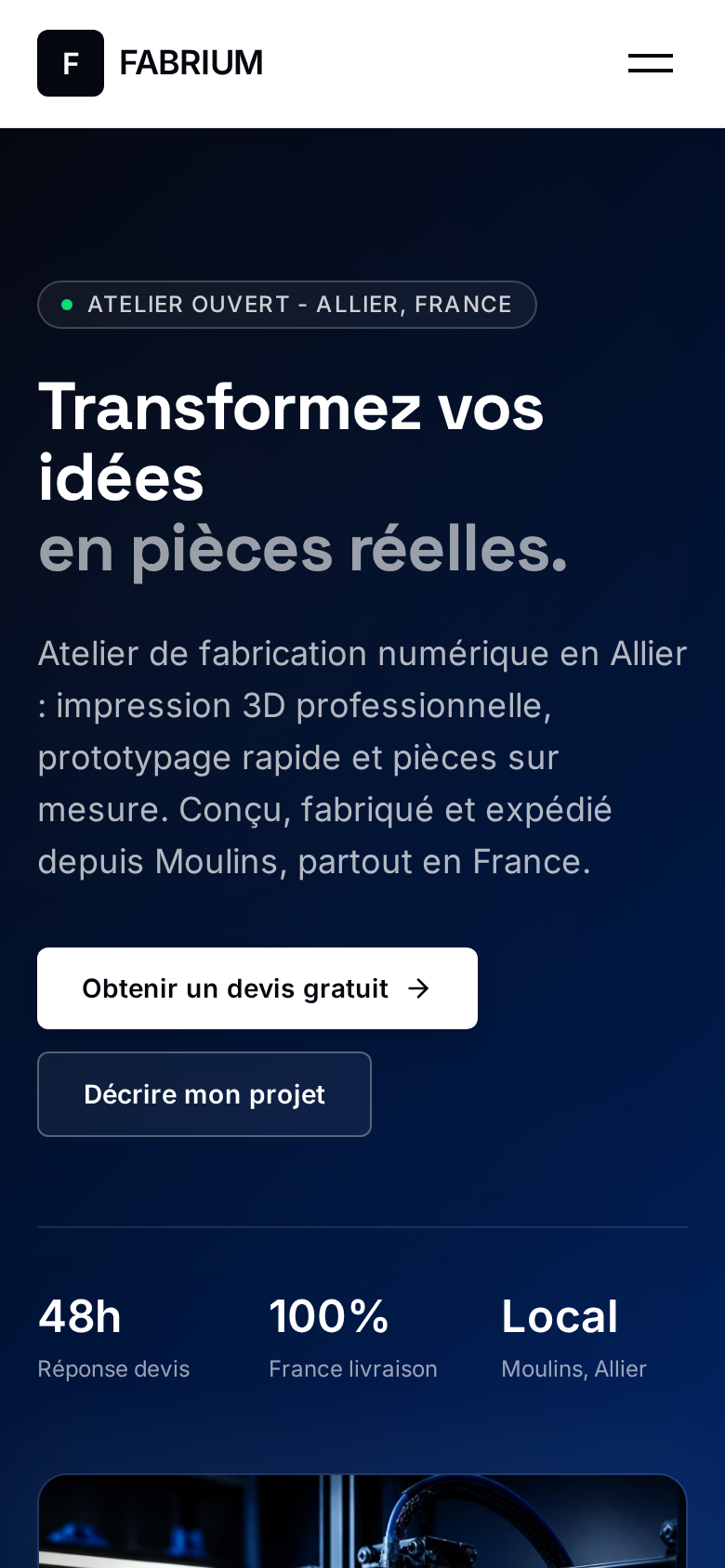 Aperçu mobile du site Fabrium